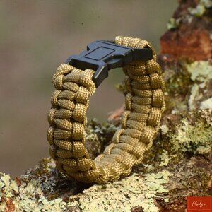 Men’s Khaki 550 Paracord Bracelet Fits 6.5"–6.75" Wrist Handmade USA (187–188)